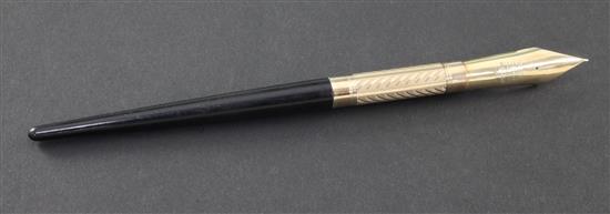 A Mabie Todd No.8 ebony and gold plated dip pen, 7.25in.